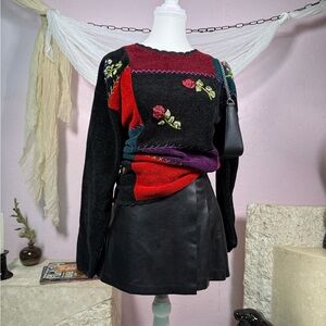Vintage Patchwork Rose Knit Top – Boxy M/L